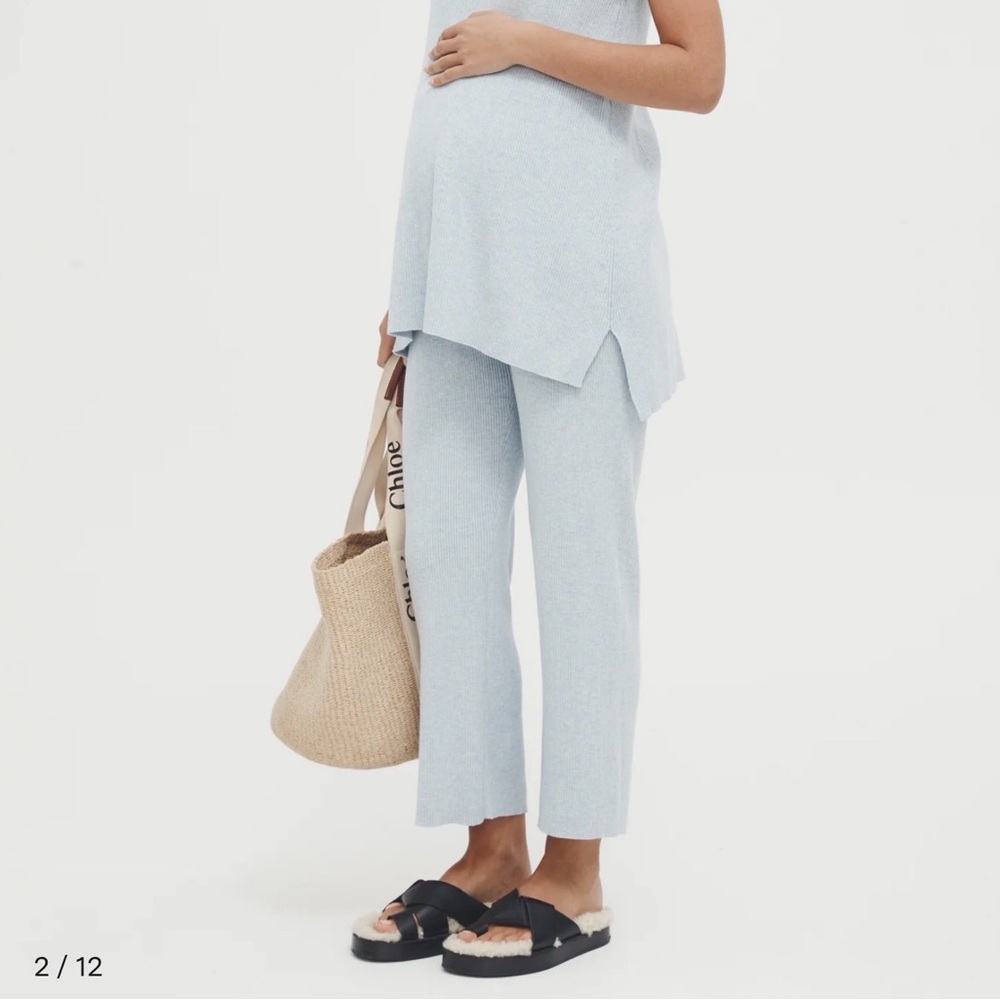 Chic Light Blue Drawstring Knit Maternity Pants